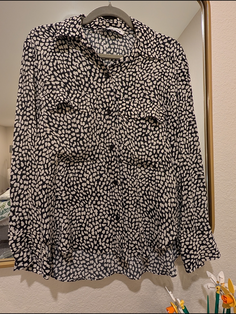 Zara Black and White Spot-Print Button-Down Shirt